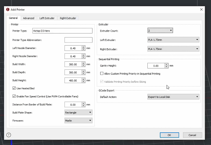 set the gantry height and choose export to local disk